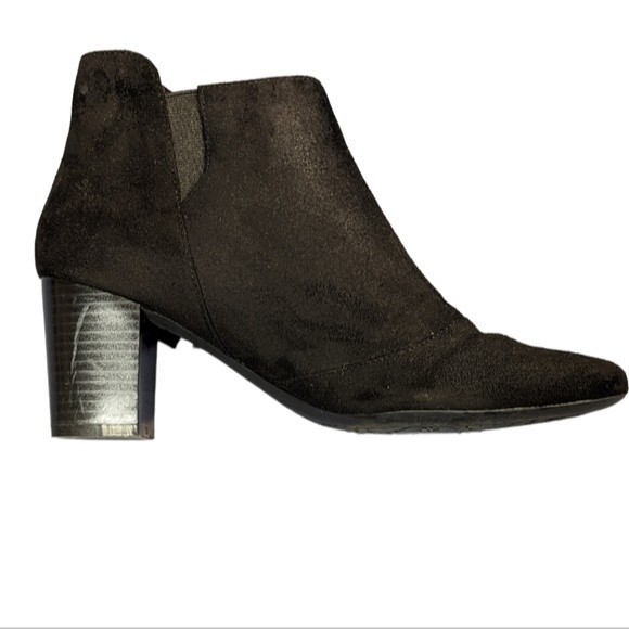 Rockport Black Micro Suede Ankle Boots Size 7 Block Heel Side Zip Closure Gail - Picture 5 of 16